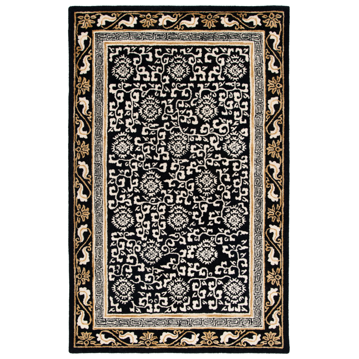 SAFAVIEH Antiquity AT860Z Handmade Black / Ivory Rug - 6' Square