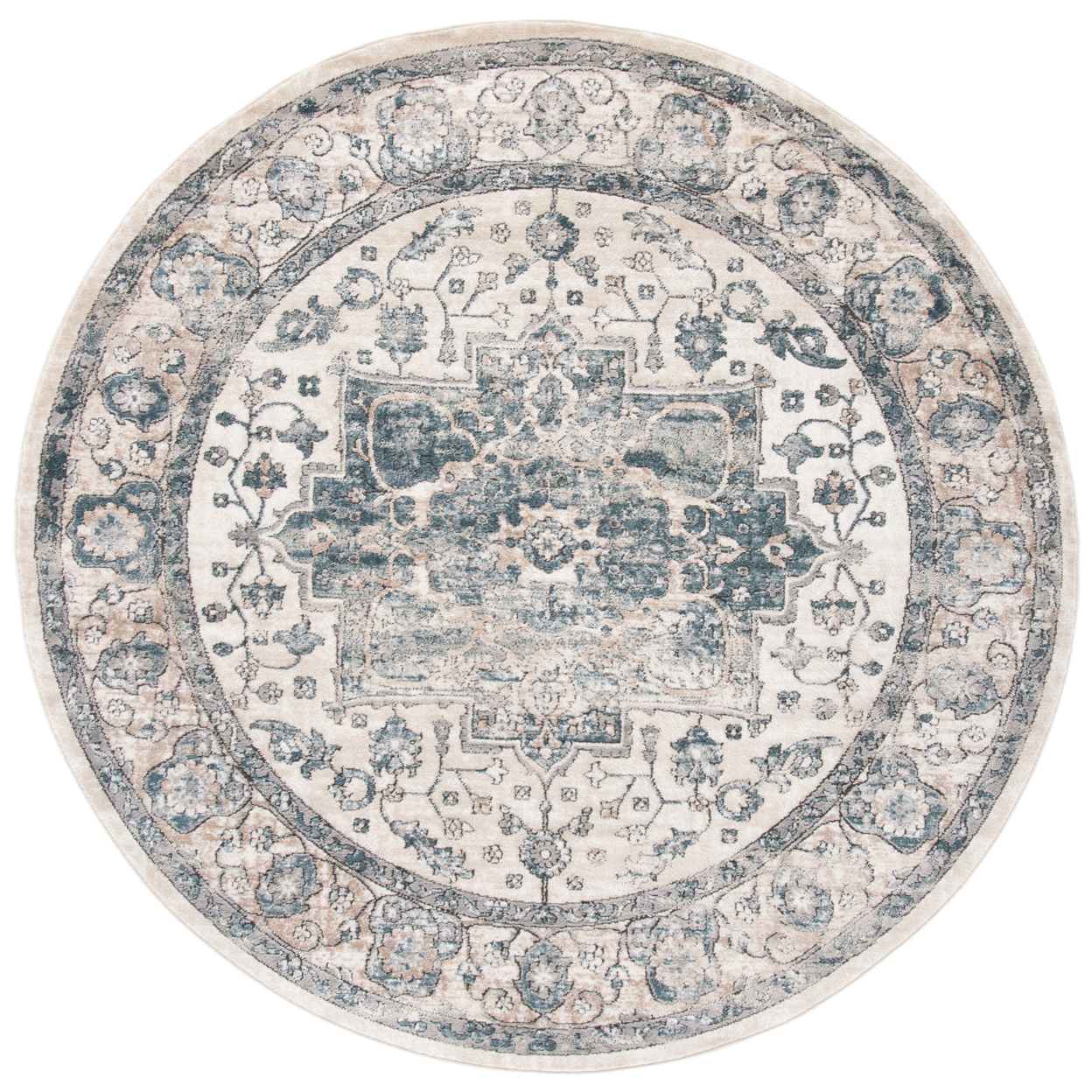 SAFAVIEH Oregon Collection ORE868A Ivory / Blue Rug - 6-7 X 6-7 Round