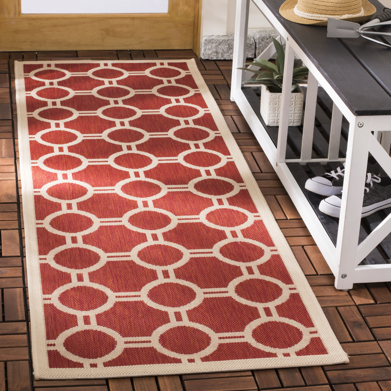 SAFAVIEH Outdoor CY6924-248 Courtyard Collection Red / Bone Rug - 7' 10 Square