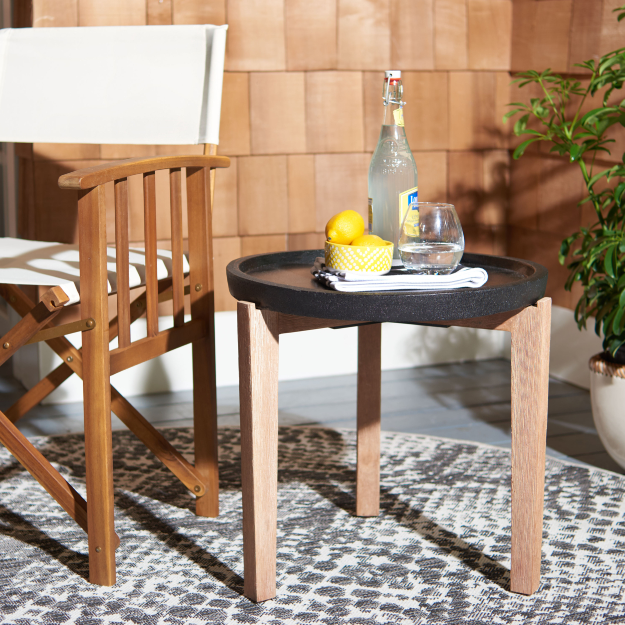 SAFAVIEH Outdoor Collection Serka Side Table Natural/Black