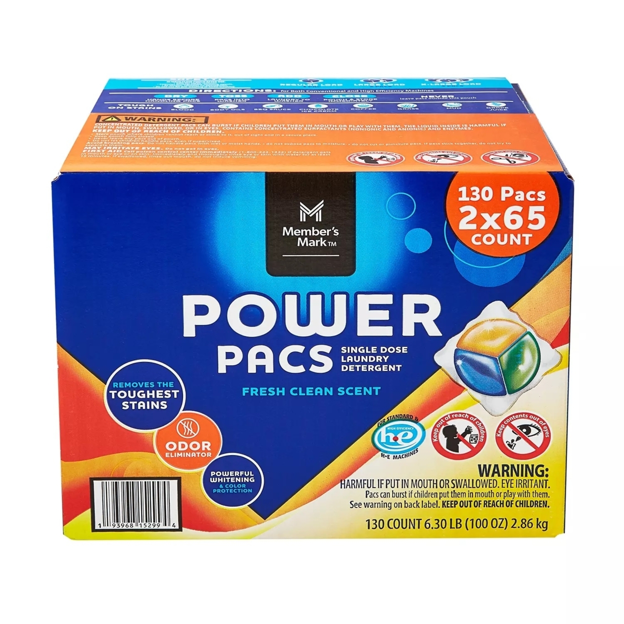 Member's Mark Ultimate Clean Laundry Detergent Power Pacs, Fresh Clean (130 Ct)
