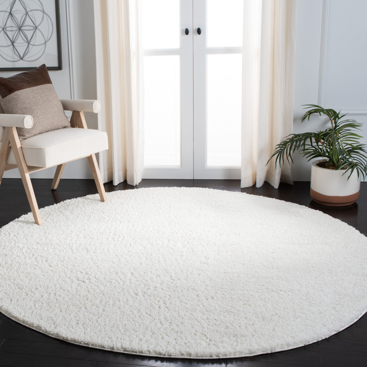 SAFAVIEH August Shag Collection AUG544A Ivory Rug - 6' 7 Round