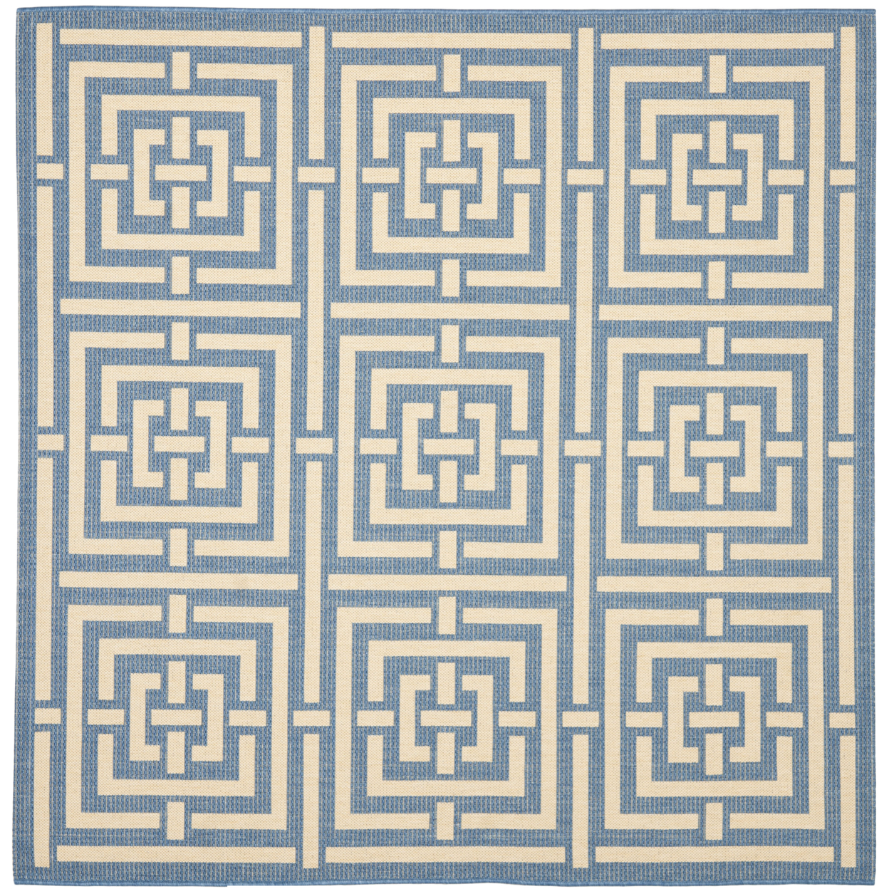SAFAVIEH Outdoor CY6937-23 Courtyard Collection Blue / Bone Rug - 6' 7 Square