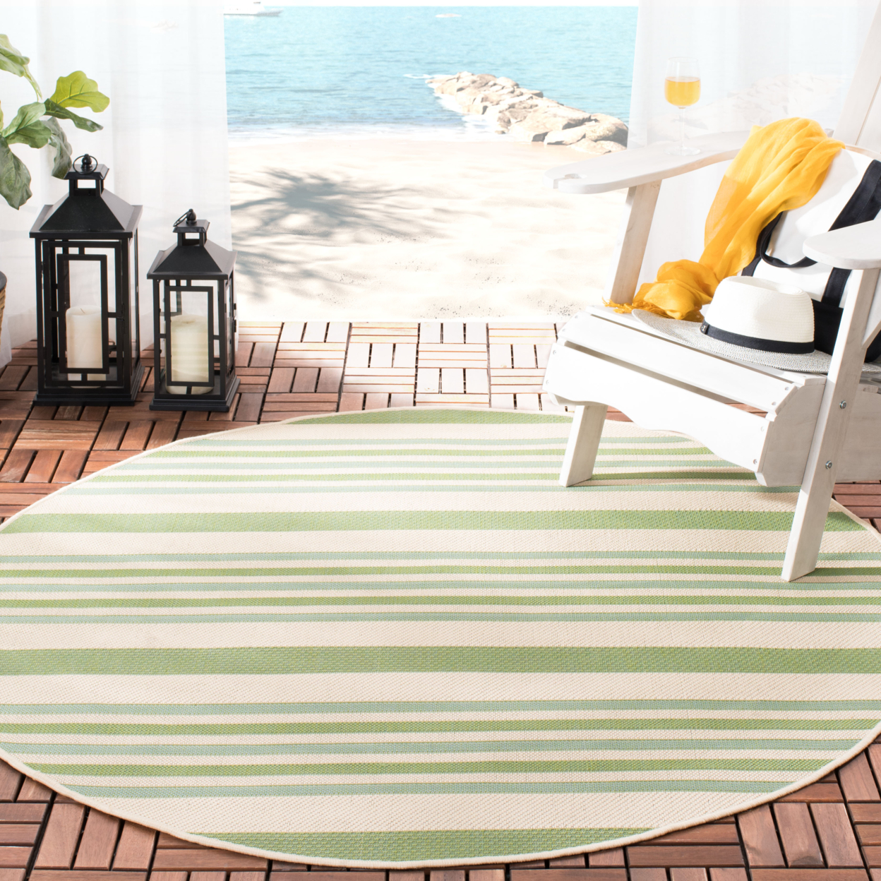 SAFAVIEH Outdoor CY7062-234A18 Courtyard Beige / Green Rug - 6' 7 Square