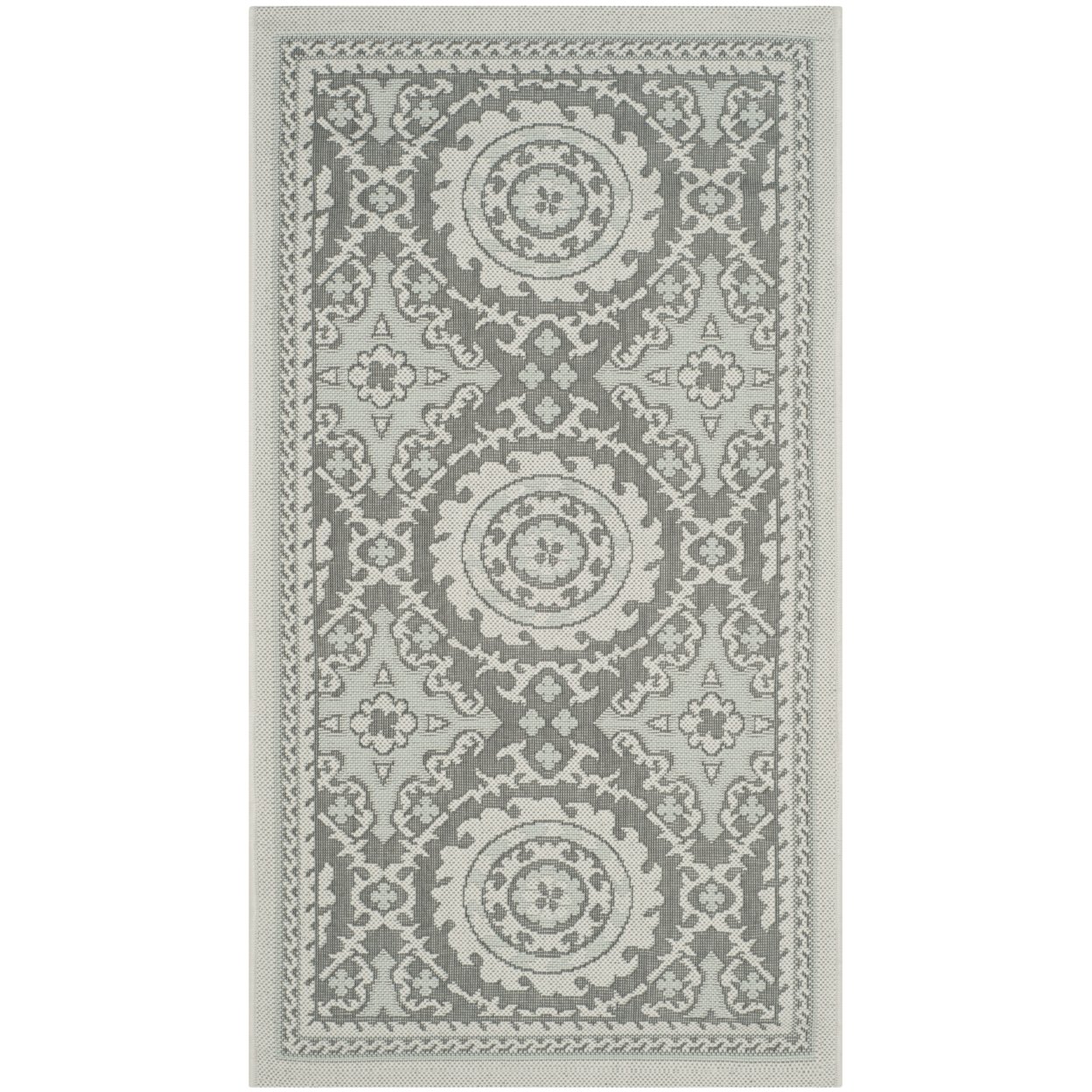 SAFAVIEH Outdoor CY7059-78A18 Courtyard Lt Grey / Anthracite Rug - 2' 7 X 5'