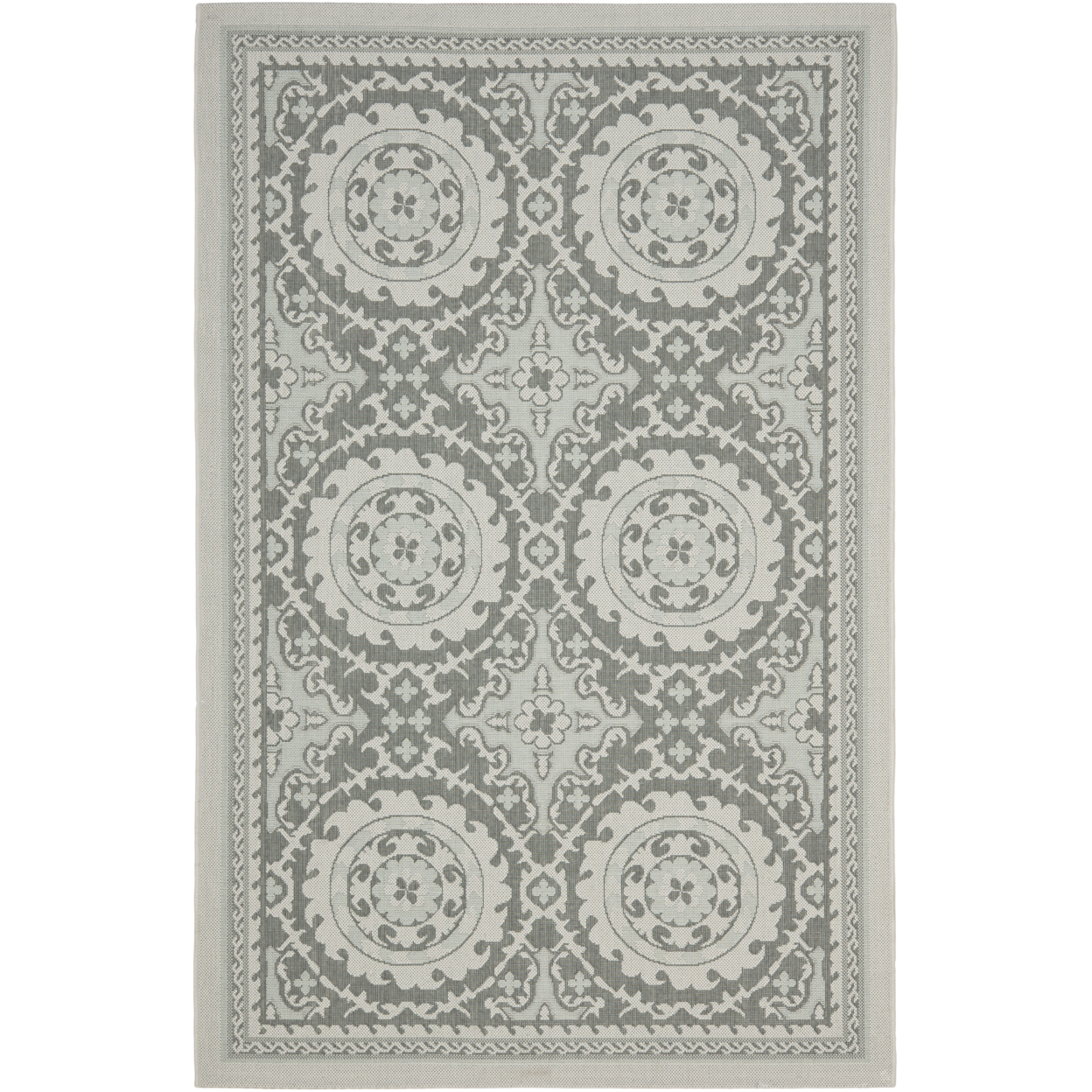 SAFAVIEH Outdoor CY7059-78A18 Courtyard Lt Grey / Anthracite Rug - 4' X 5' 7