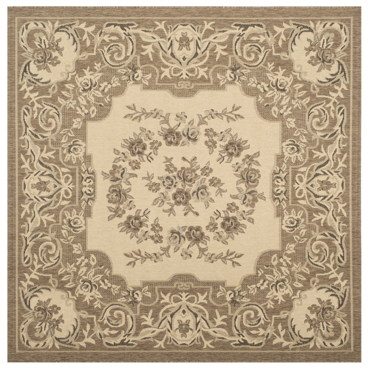 SAFAVIEH Outdoor CY7208-12A5 Courtyard Creme / Brown Rug - 6' 7 Square