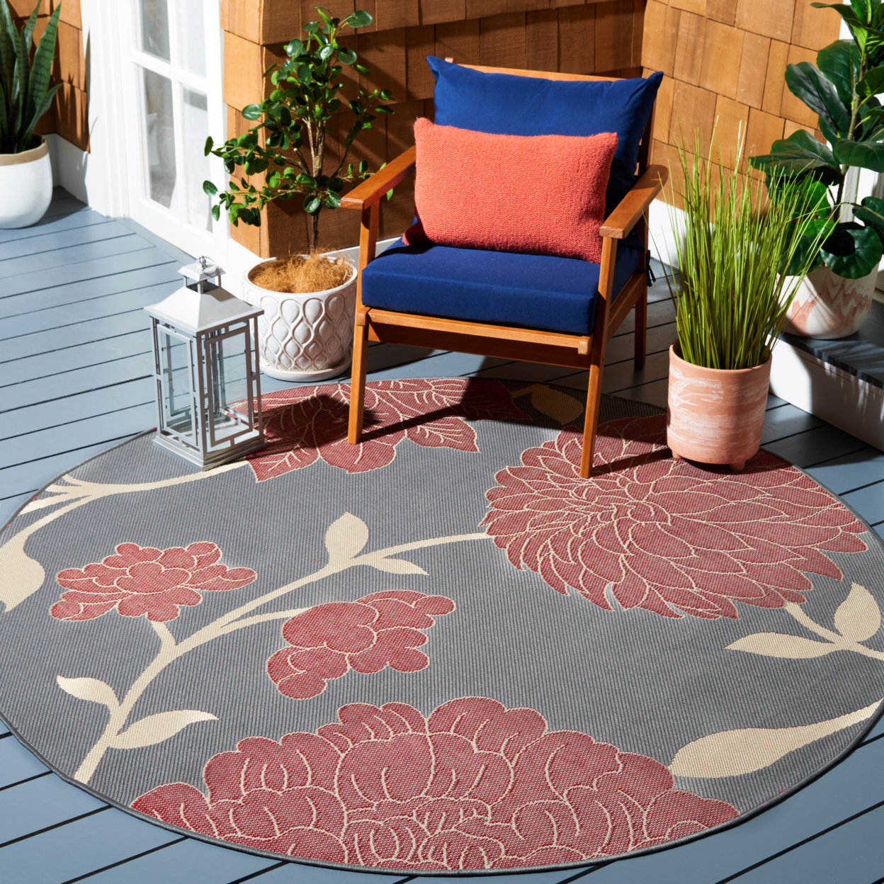 SAFAVIEH Outdoor CY7321-246A11 Courtyard Anthracite / Red Rug - 2' 7 X 5'