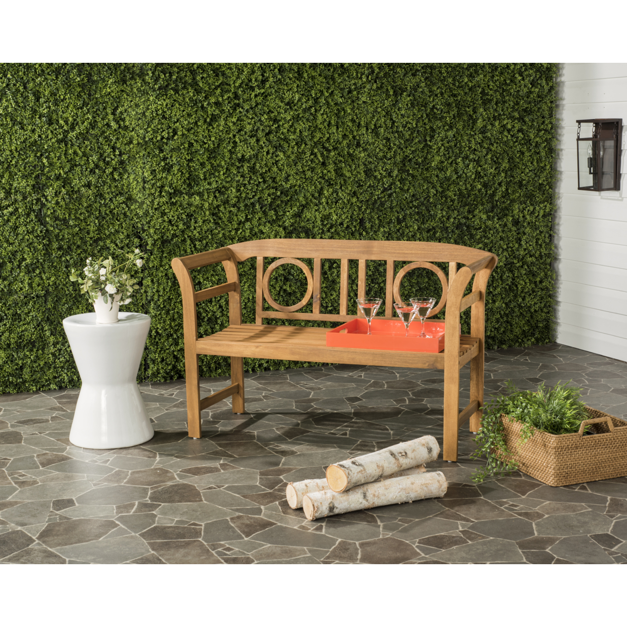 SAFAVIEH Outdoor Collection Moorpark 2-Seat Bench Natural