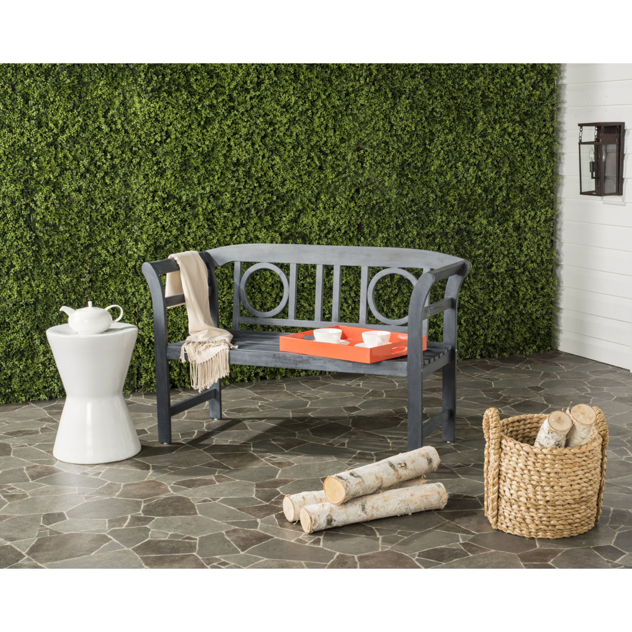 SAFAVIEH Outdoor Collection Moorpark 2-Seat Bench Ash Grey