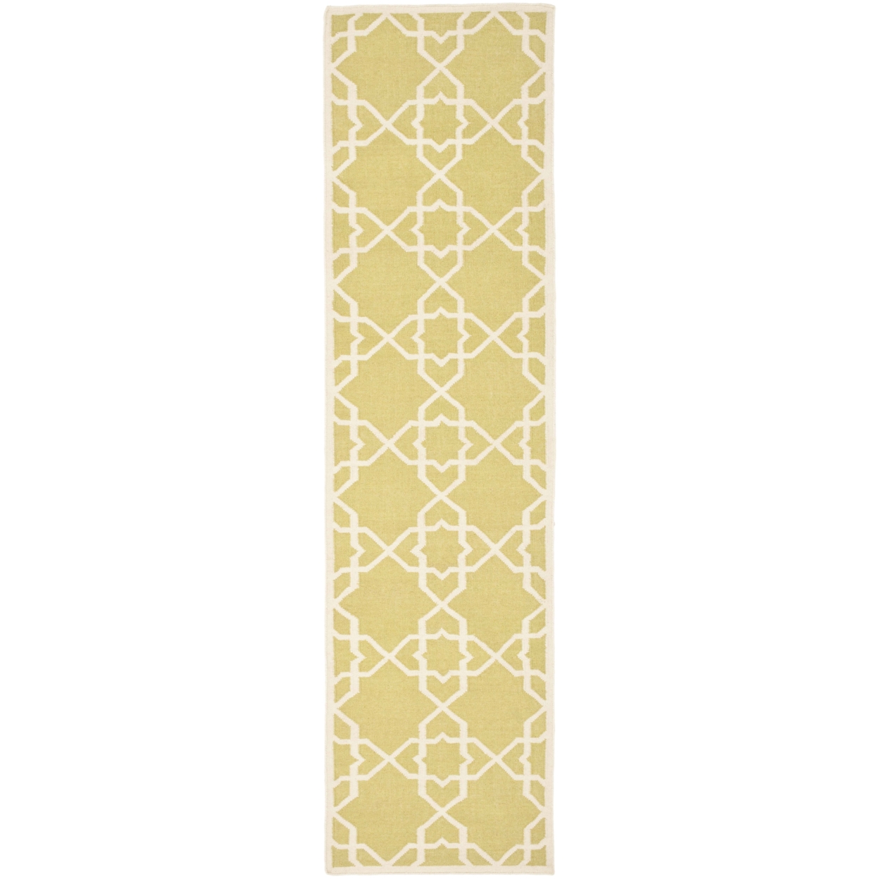 SAFAVIEH Dhurries DHU548A Handwoven Olive / Ivory Rug - 2' 6 X 12'
