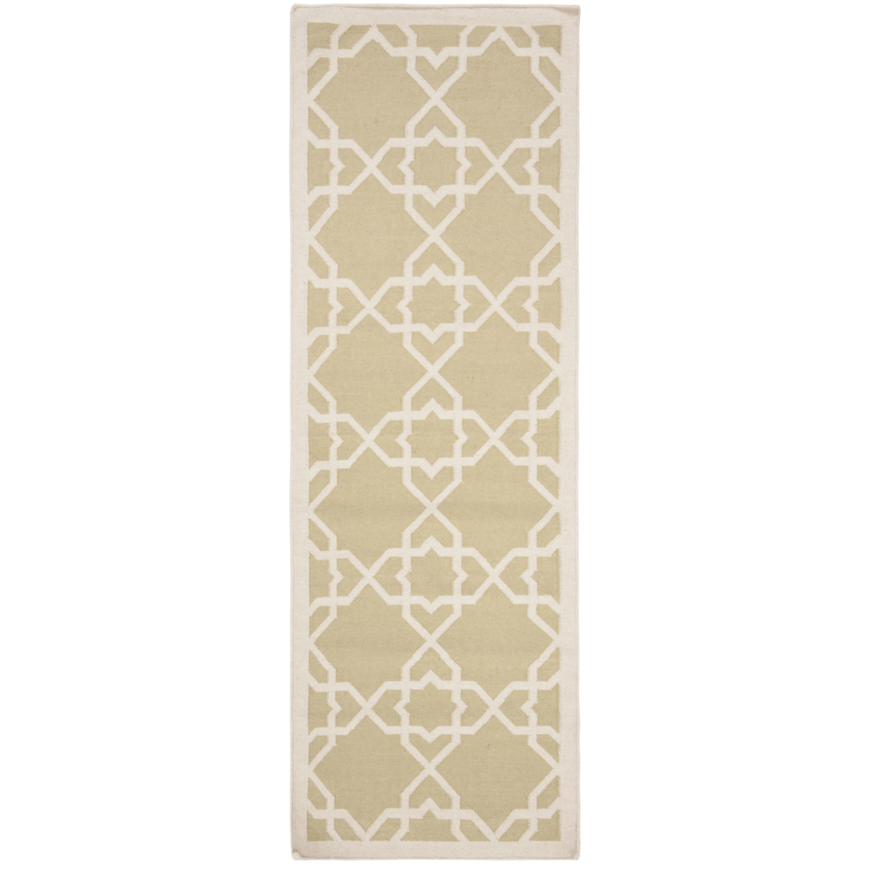 SAFAVIEH Dhurries DHU548A Handwoven Olive / Ivory Rug - 2' 6 X 8'