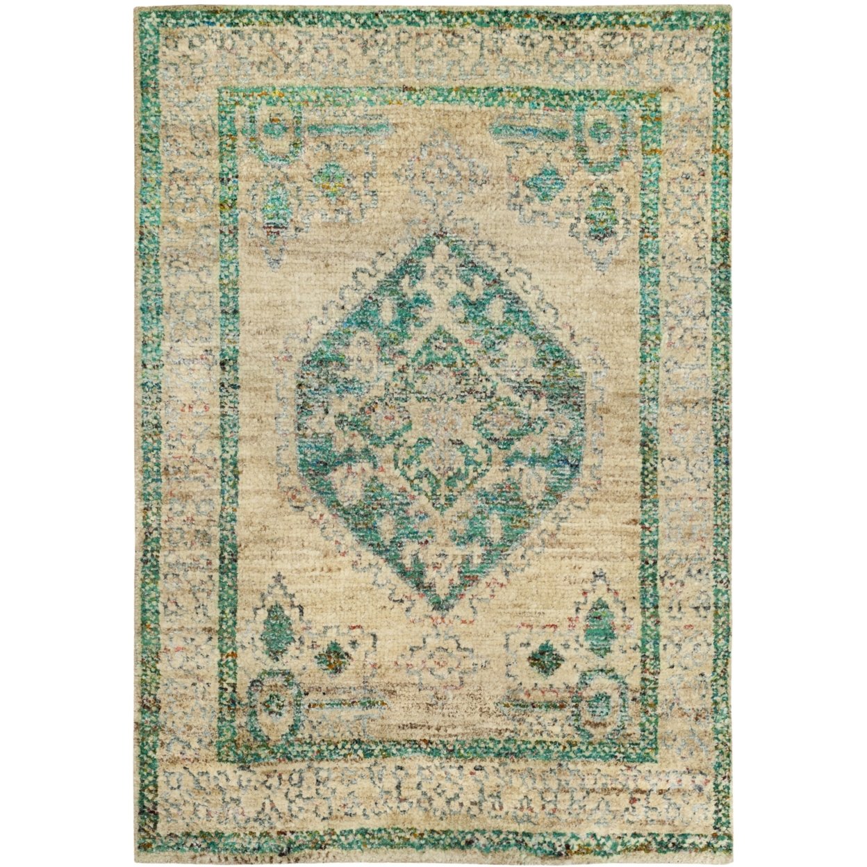 SAFAVIEH Tangier TGR606A Hand-knotted Beige / Emerald Rug - 4' X 6'