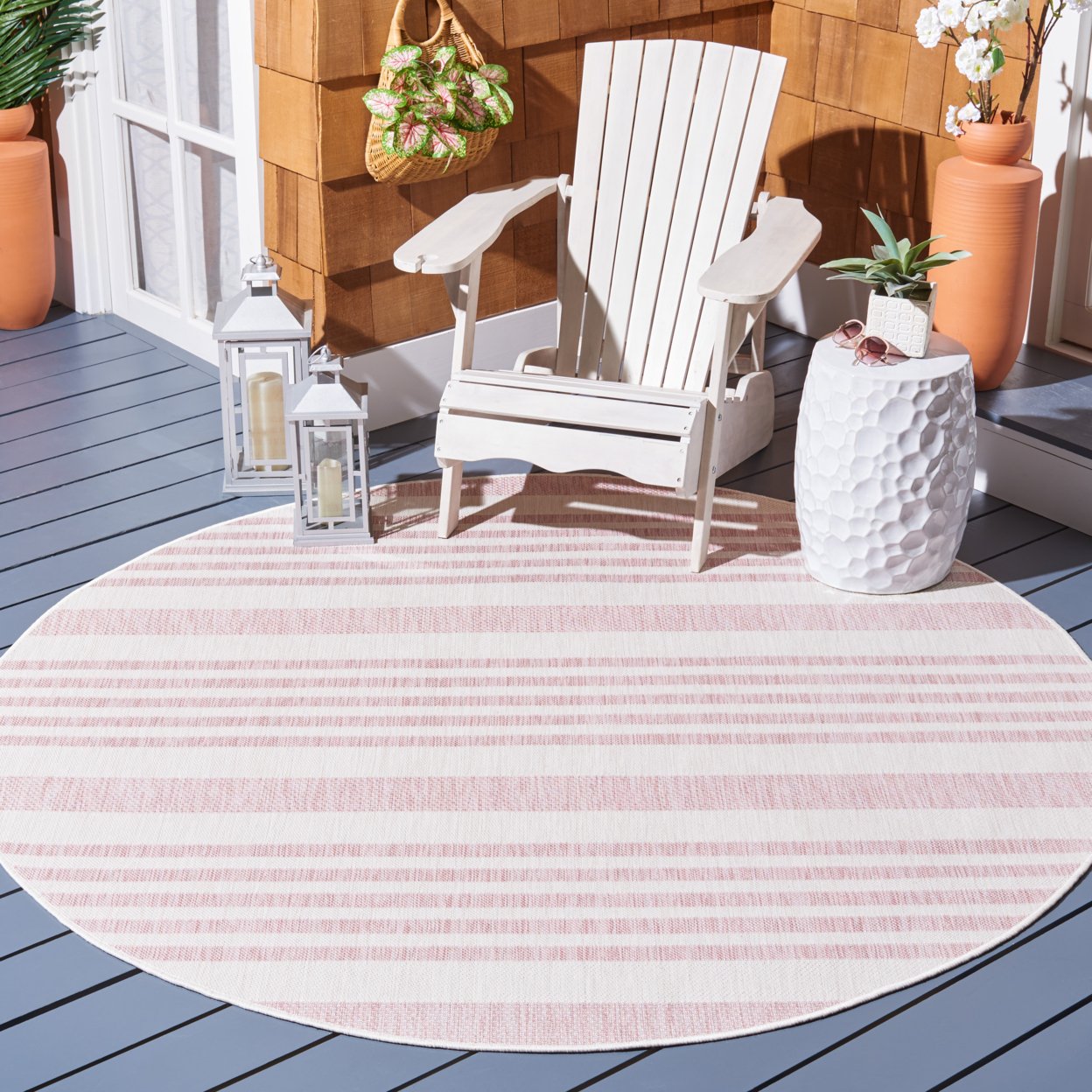 SAFAVIEH Outdoor CY8062-56212 Courtyard Ivory / Soft Pink Rug - 4' X 5' 7