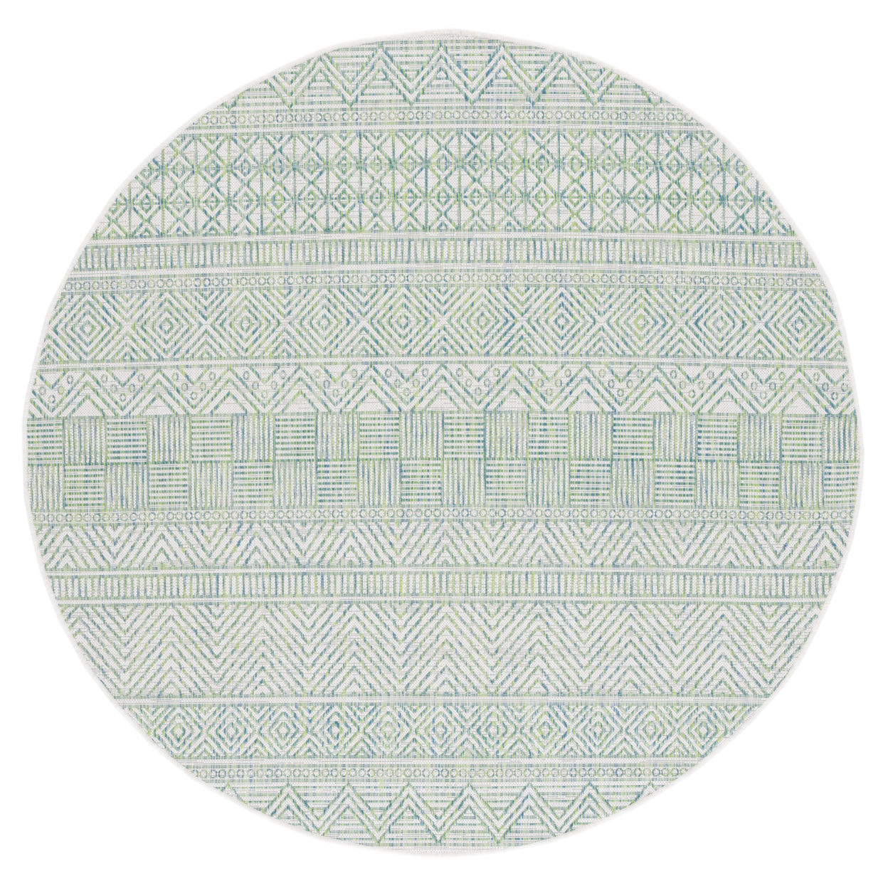 SAFAVIEH Outdoor CY8196-53512 Courtyard Ivory / Turquoise Rug - 6' 7 Round