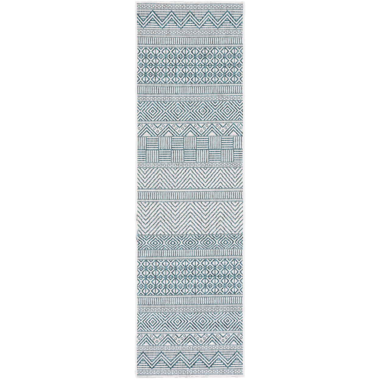 SAFAVIEH Outdoor CY8196-53512 Courtyard Ivory / Turquoise Rug - 2' 3 X 8'