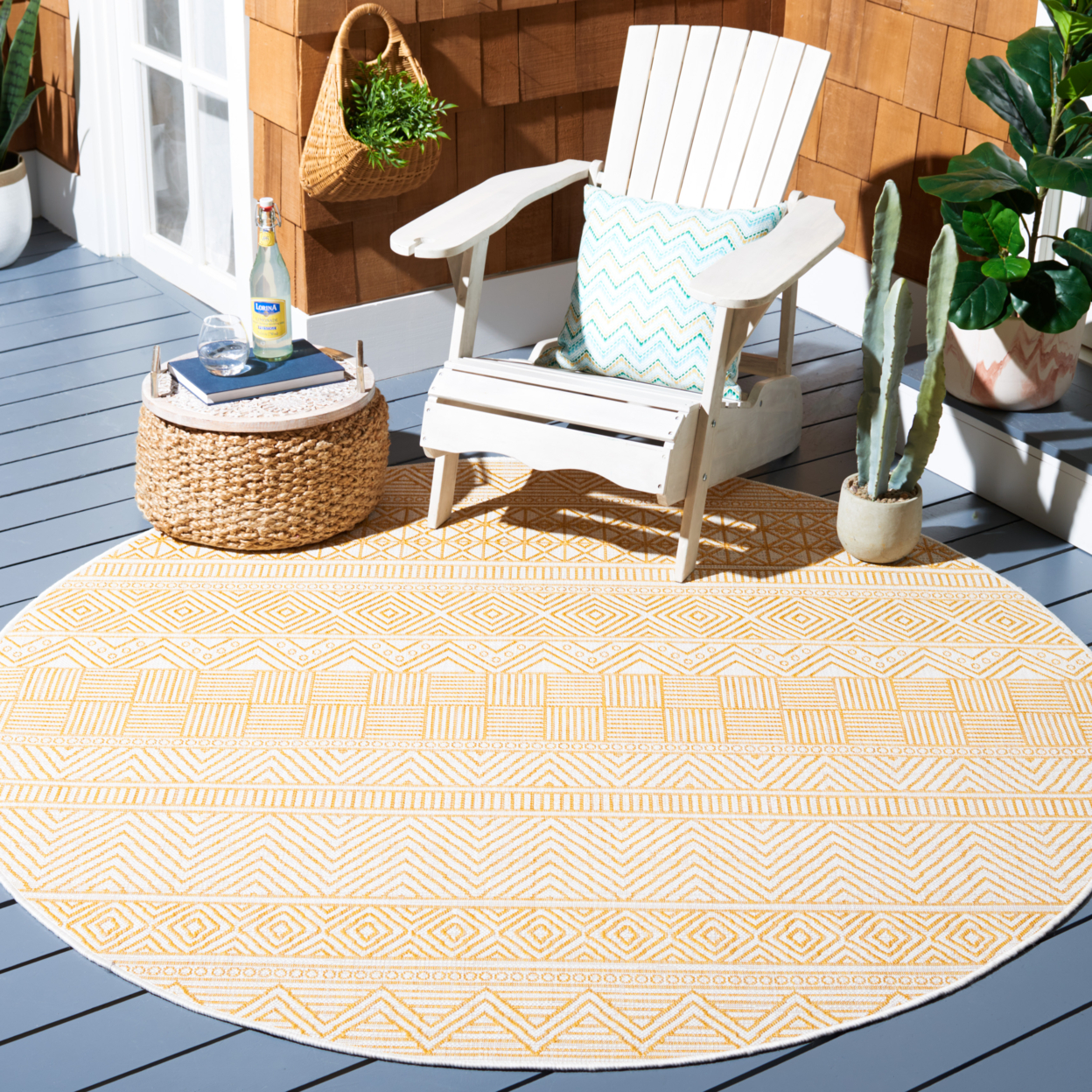 SAFAVIEH Outdoor CY8196-56012 Courtyard Beige / Gold Rug - 6' 7 Square