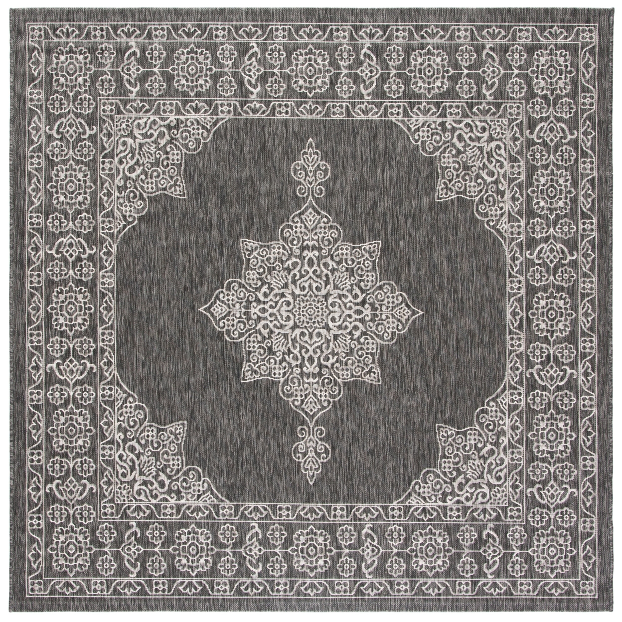 SAFAVIEH Outdoor CY8232-36621 Courtyard Black / Ivory Rug - 6' 7 Square