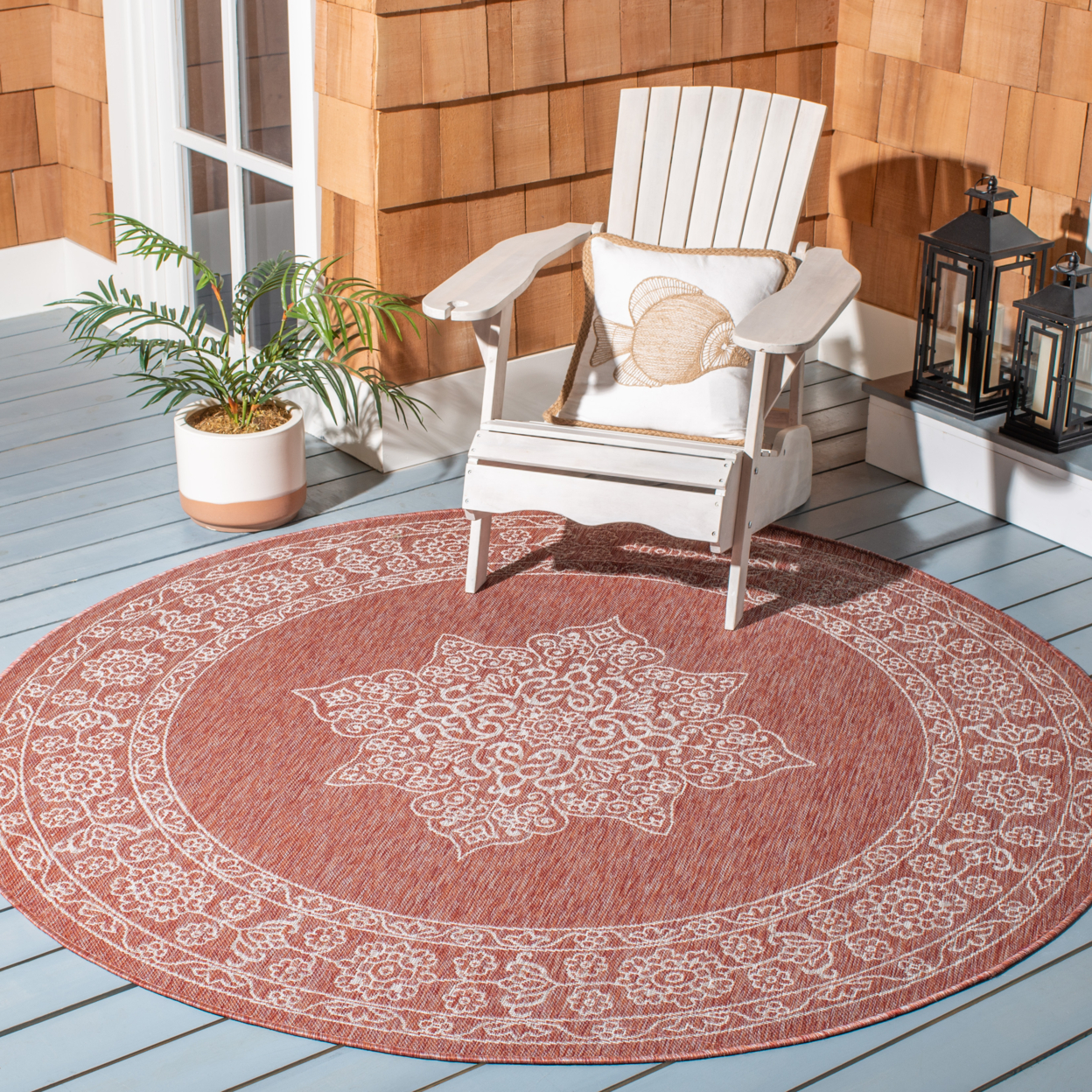 SAFAVIEH Outdoor CY8232-36521 Courtyard Rust / Ivory Rug - 6' 7 Square