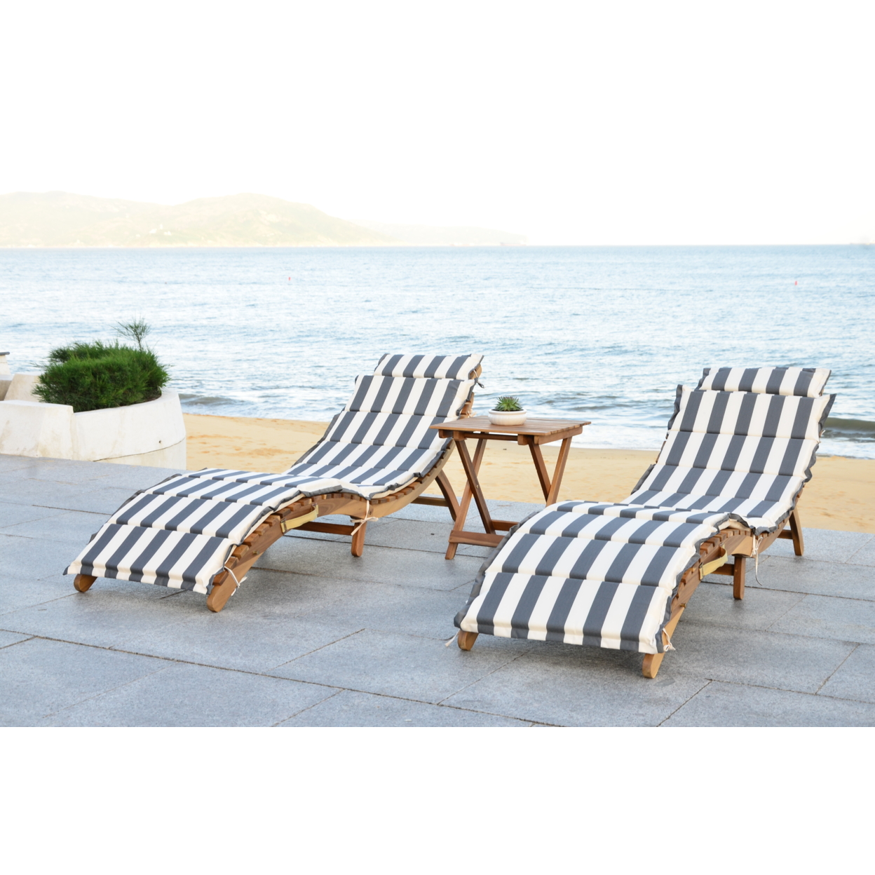 SAFAVIEH Outdoor Collection Pacifica 3-Piece Lounge Set Natural/Grey/White