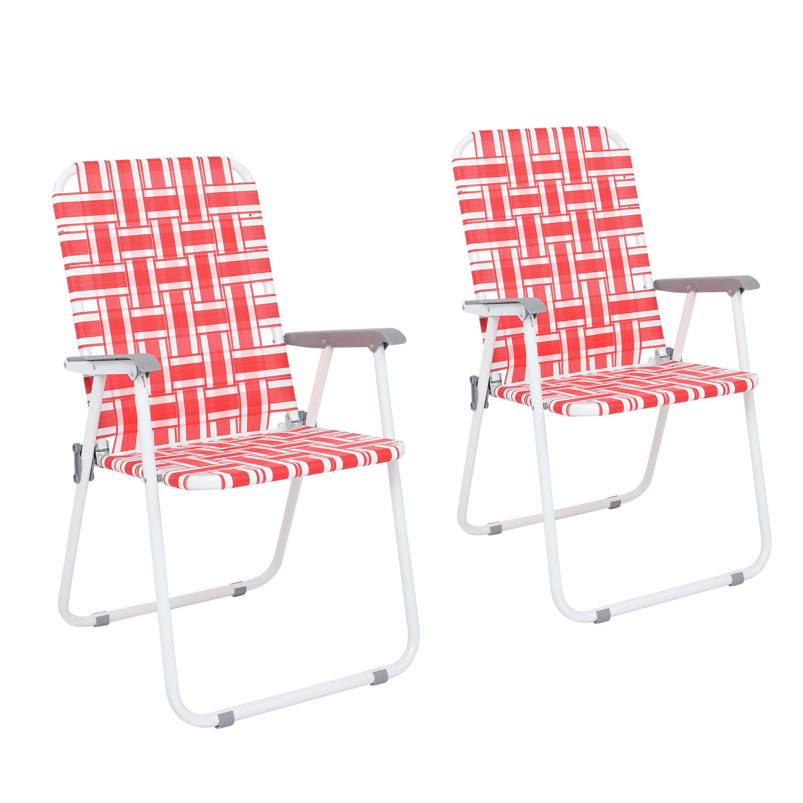 2pcs Steel Tube PP Webbing Bearing 120kg Folding Beach Chair - Red & White