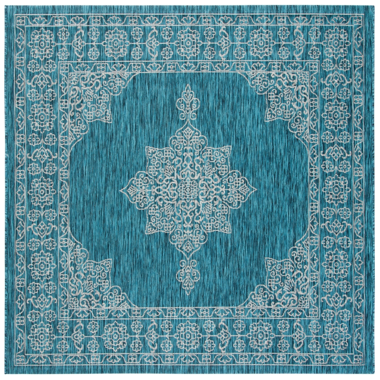 SAFAVIEH Outdoor CY8232-37221 Courtyard Teal / Ivory Rug - 6' 7 Square