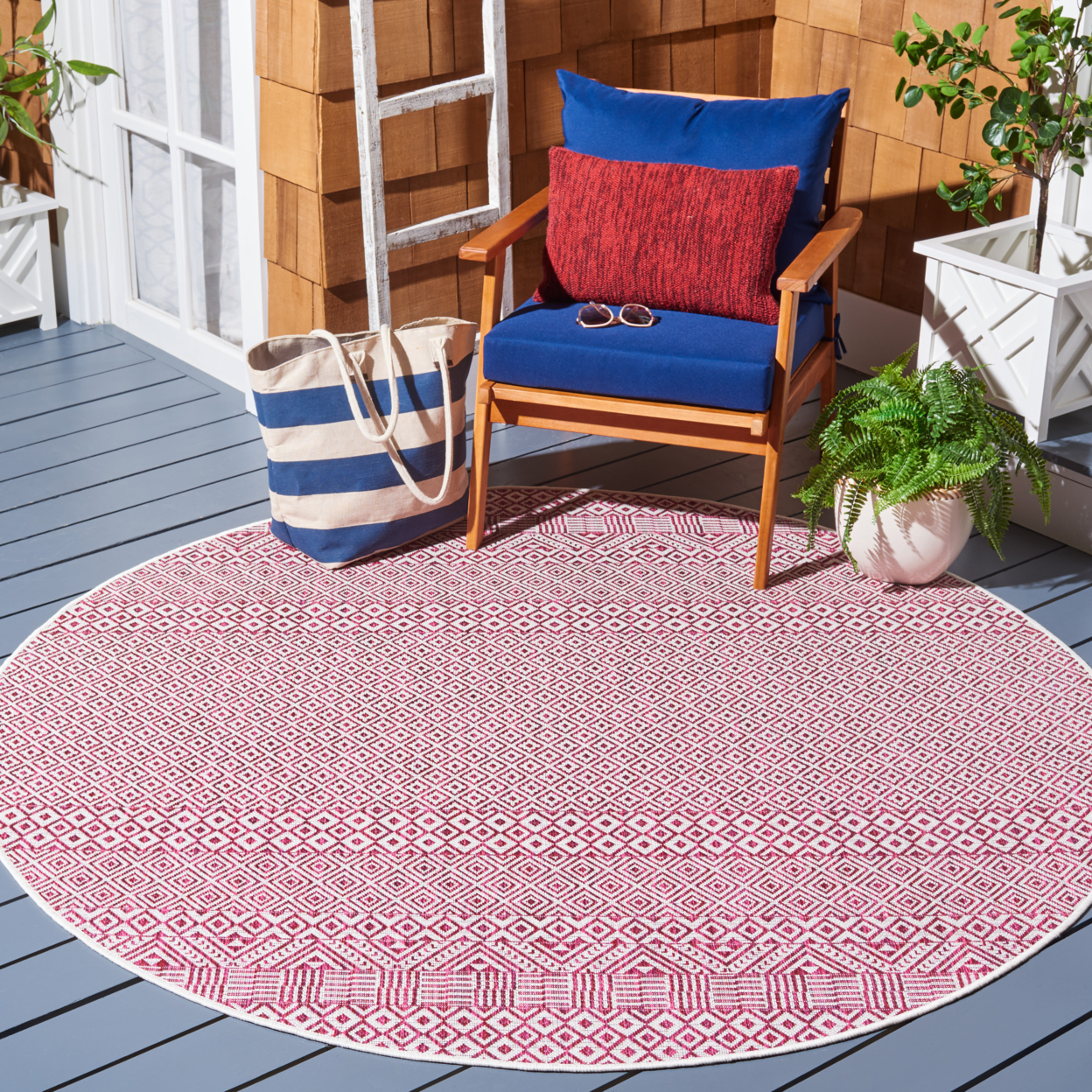SAFAVIEH Outdoor CY8235-55912 Courtyard Ivory / Red Rug - 6' 7 X 9' 6