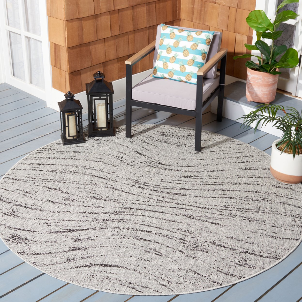 SAFAVIEH Outdoor CY8384-37612 Courtyard Ivory / Grey Rug - 6' 7 Square