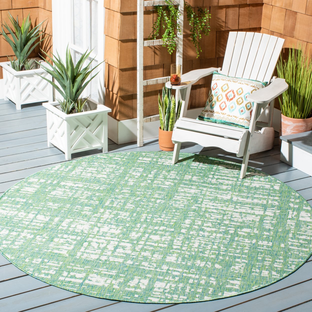 SAFAVIEH Outdoor CY8451-55721 Courtyard Green Blue / Ivory Rug - 6' 7 Square