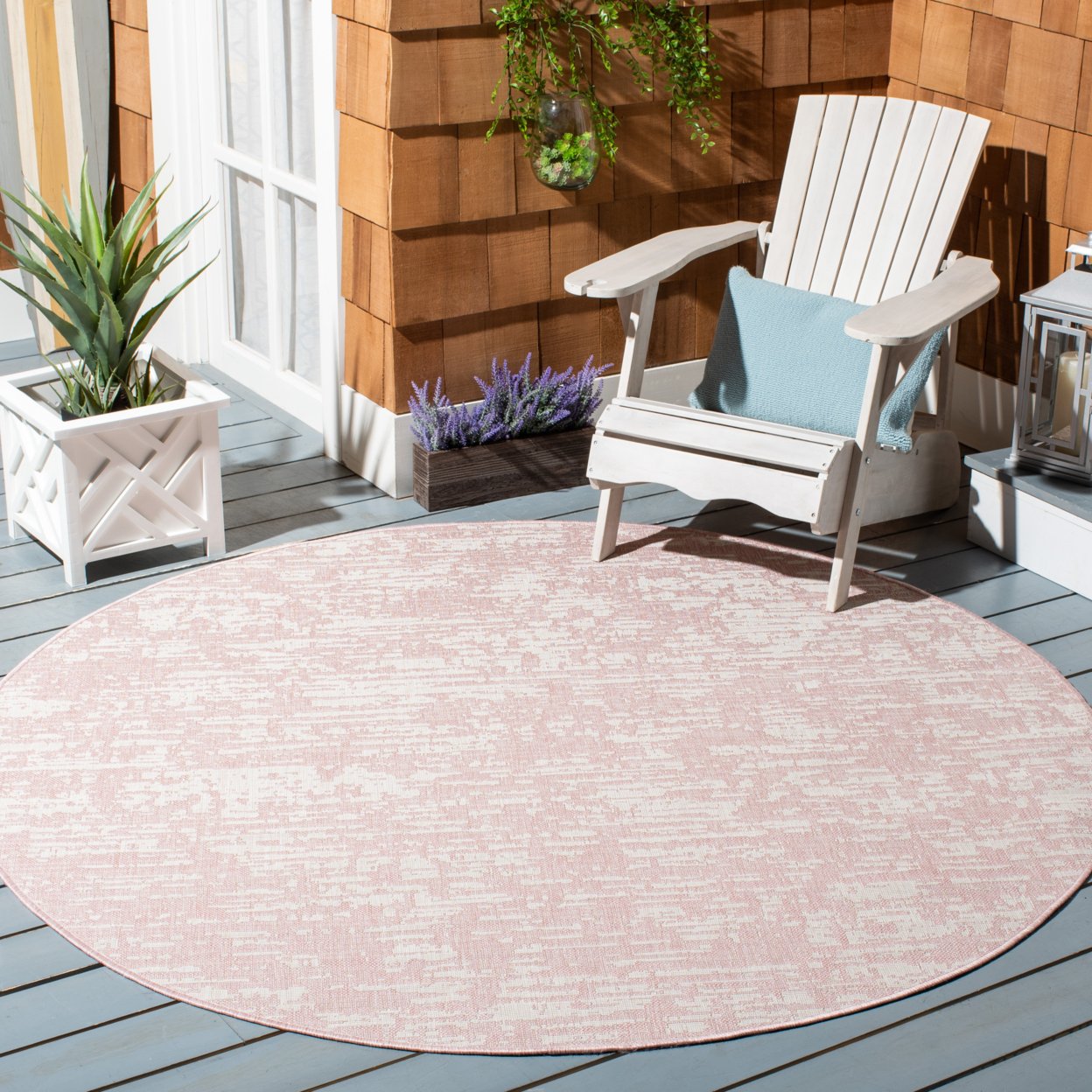 SAFAVIEH Outdoor CY8452-56221 Courtyard Pink / Ivory Rug - 6' 7 Square