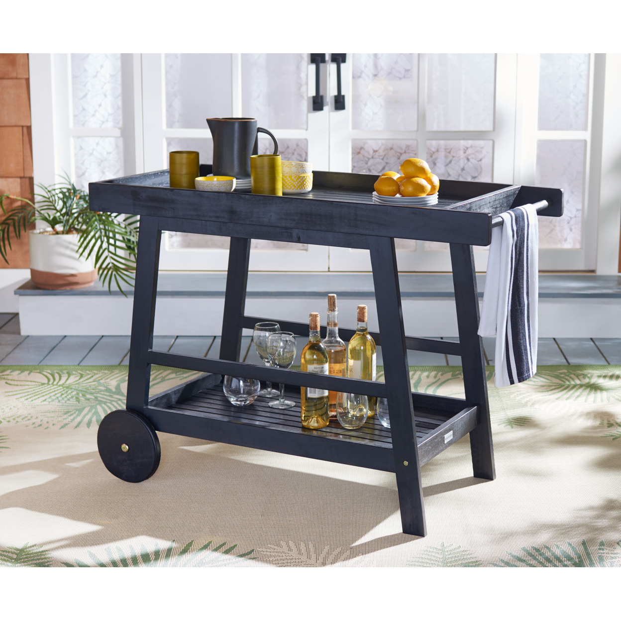 SAFAVIEH Outdoor Collection Renzo Indoor/Outdoor Bar Cart Black