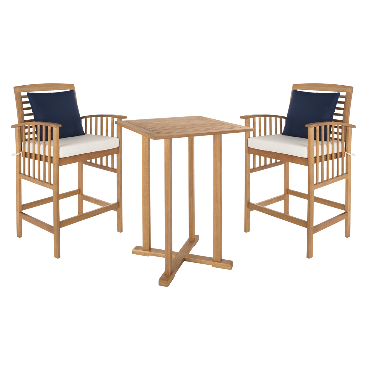 SAFAVIEH Outdoor Collection Pate 3-Piece Bar Table Bistro Set Natural/White