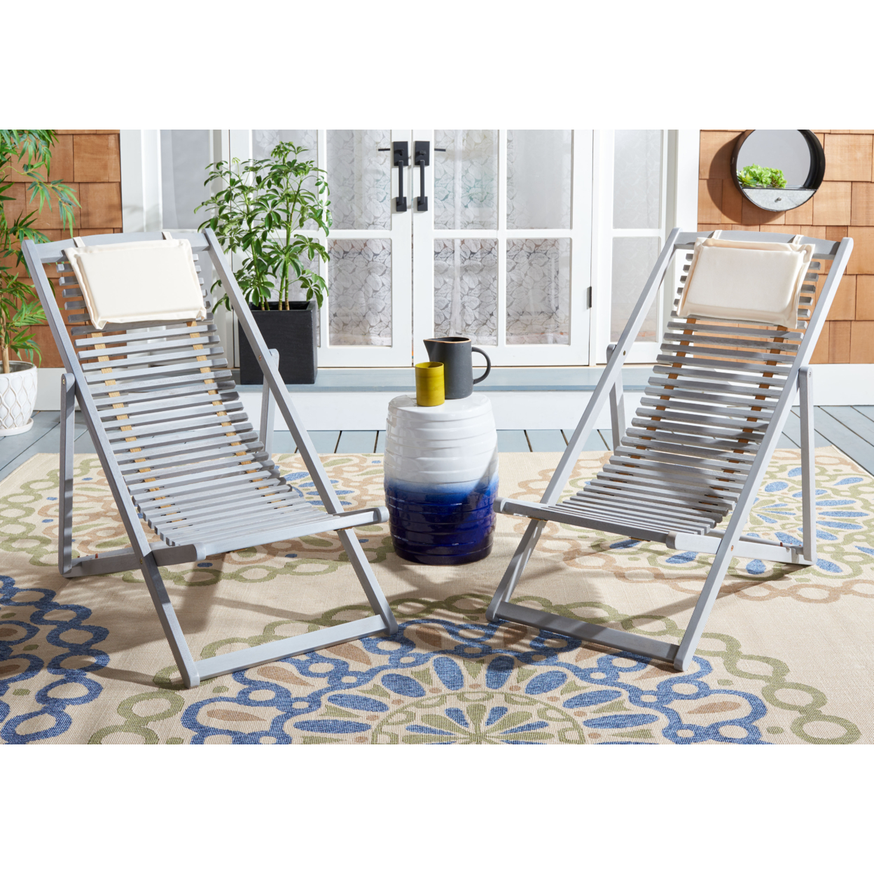 SAFAVIEH Outdoor Collection Rendi Relax Chair With Pillow Grey/Beige