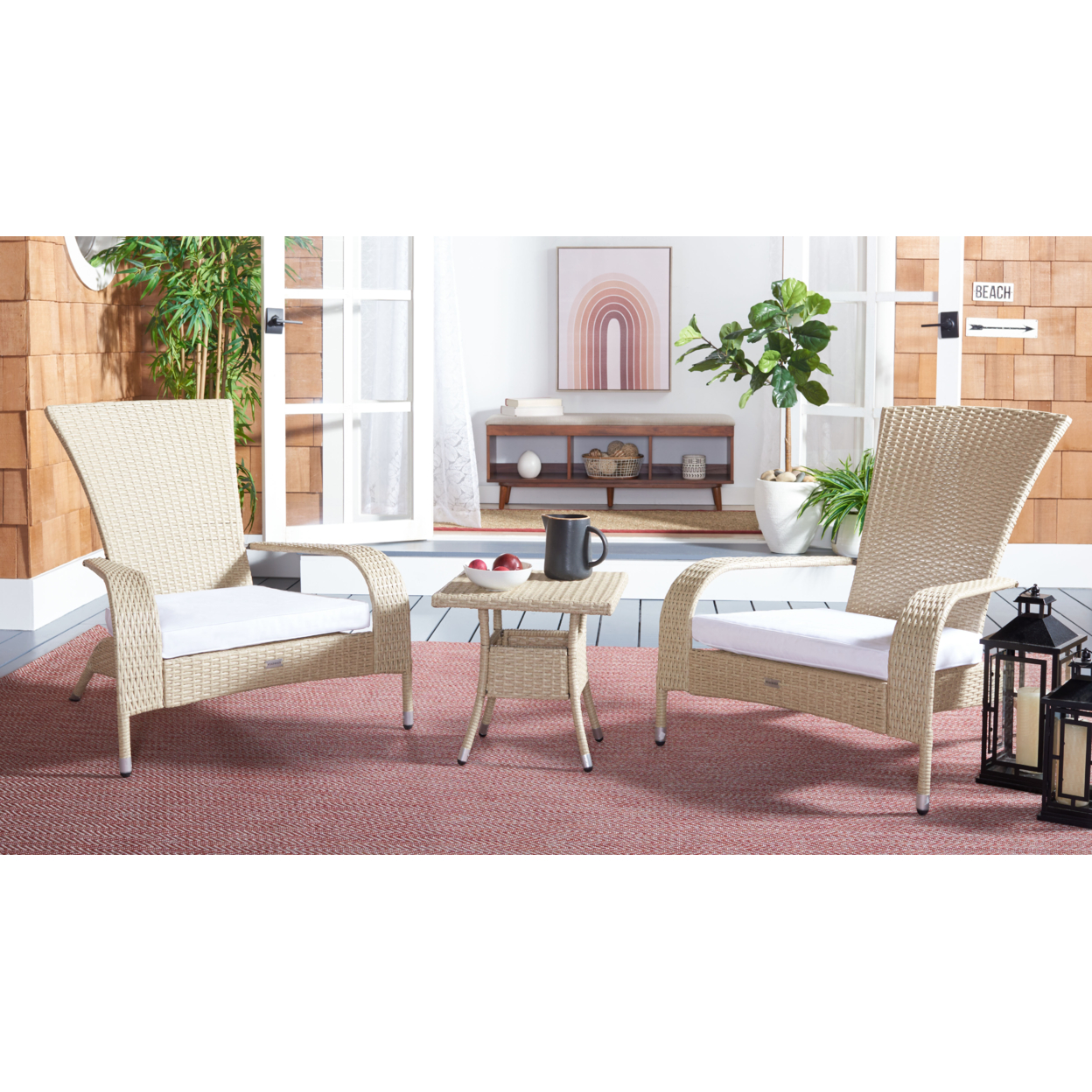 SAFAVIEH Outdoor Collection Edna 3-Piece Lounge Set Beige/White Cushion