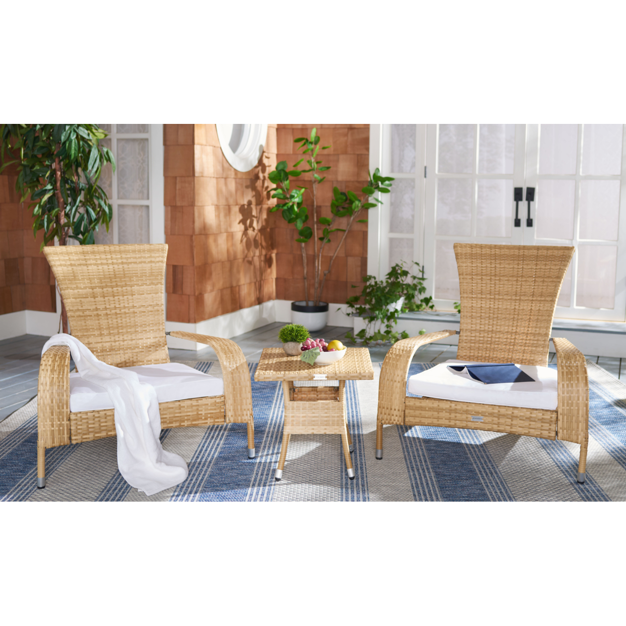 SAFAVIEH Outdoor Collection Edna 3-Piece Lounge Set Natural/White Cushion