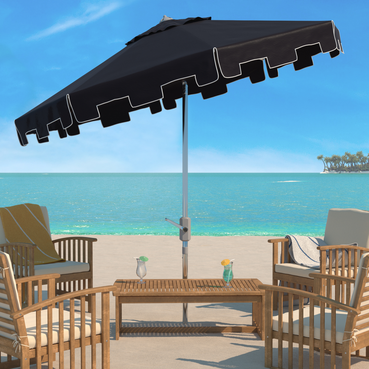 SAFAVIEH Outdoor Collection Zimmerman 9-Foot Tilt Umbrella & Flap Black