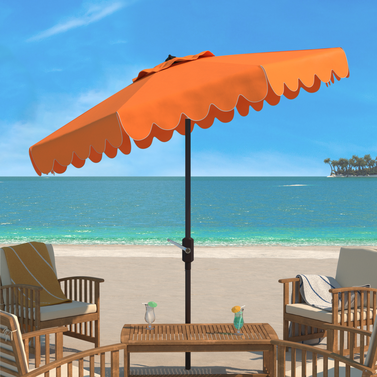 SAFAVIEH Outdoor Collection Venice Single Scallop 9-Foot Tilt Umbrella Orange