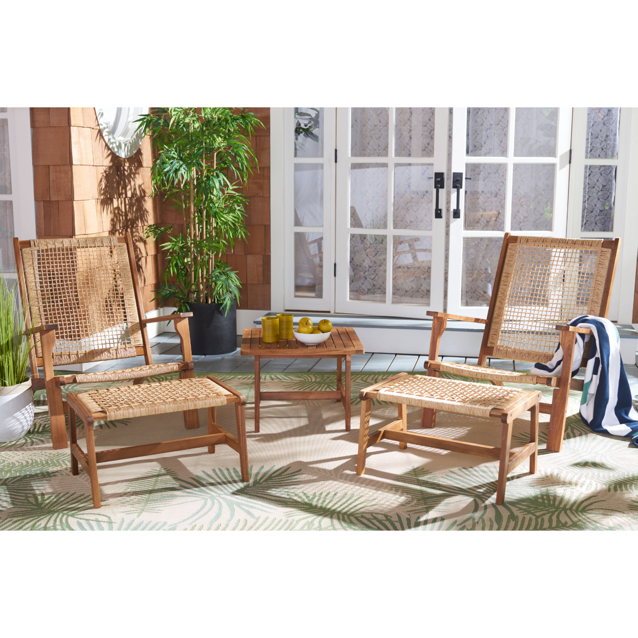 SAFAVIEH Outdoor Collection Chantelle Set Natural / Light Brown