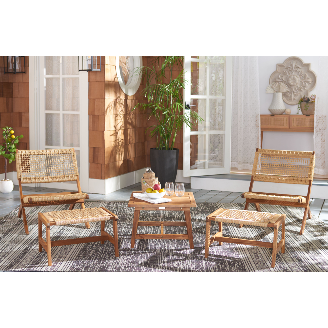 SAFAVIEH Outdoor Collection Casella Set Natural / Light Brown