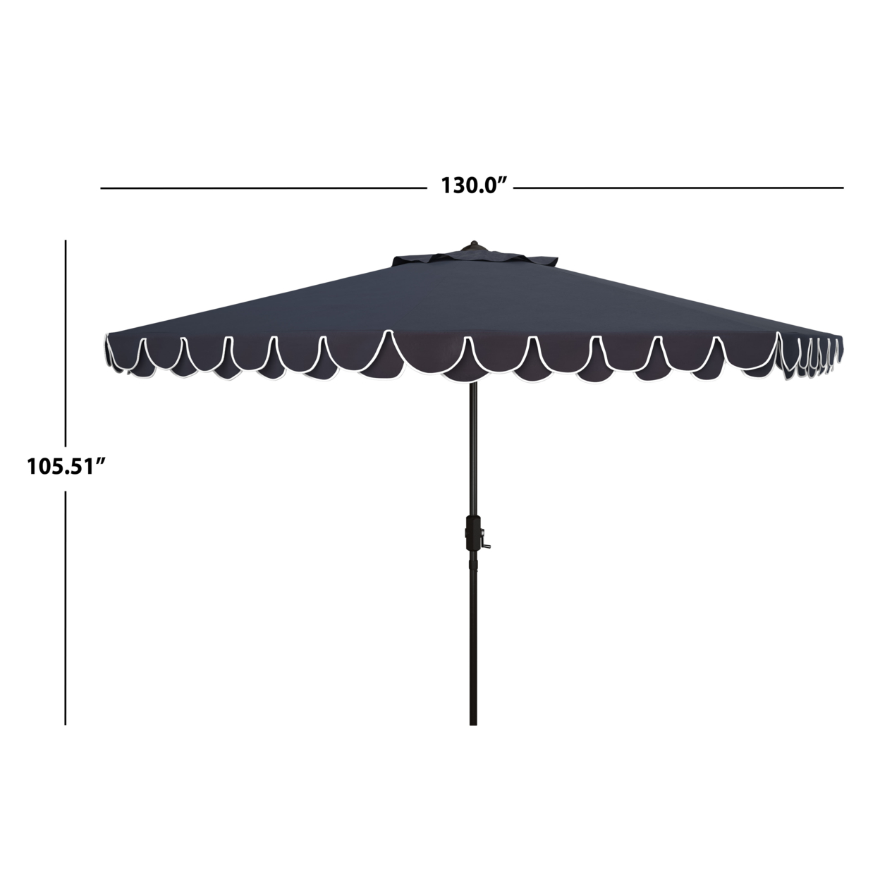 SAFAVIEH Outdoor Collection Elegant Valance 11-Foot Round Umbrella Navy/White