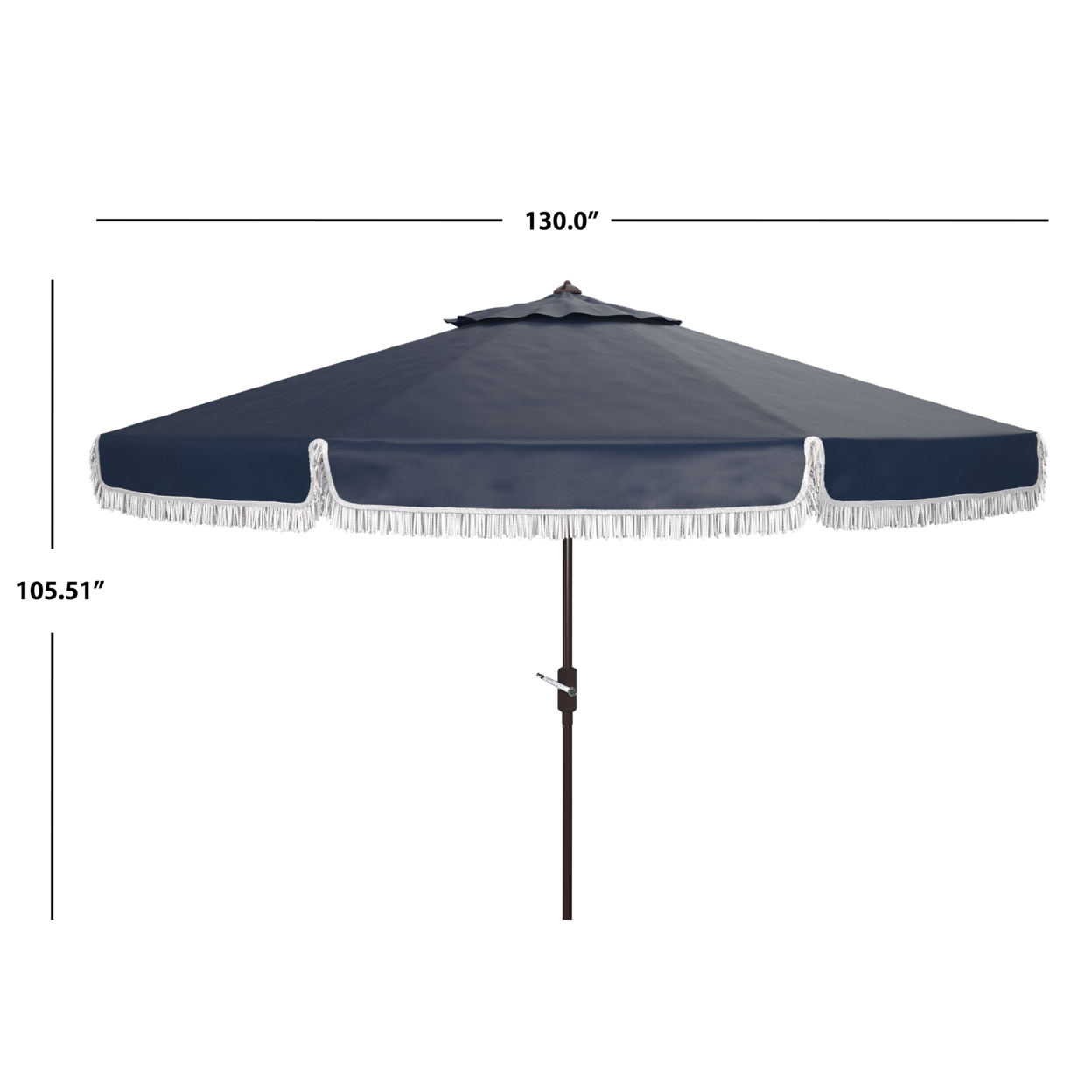 SAFAVIEH Outdoor Collection Milan Fringe 11-Foot Round Crank Umbrella Navy/White