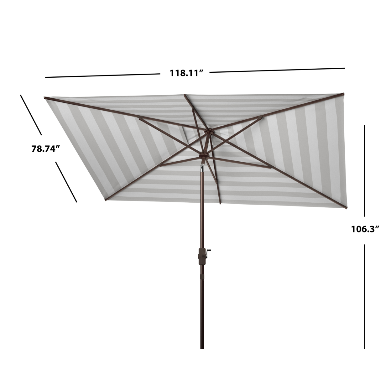 SAFAVIEH Outdoor Collection Iris Line 6.5 X 10-Foot Rectangle Umbrella Grey/White