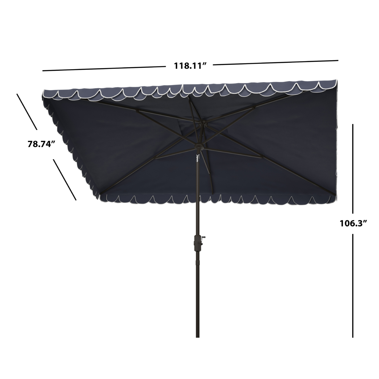SAFAVIEH Outdoor Collection Valance 6.5 X 10-Foot Rectangle Umbrella Navy/White