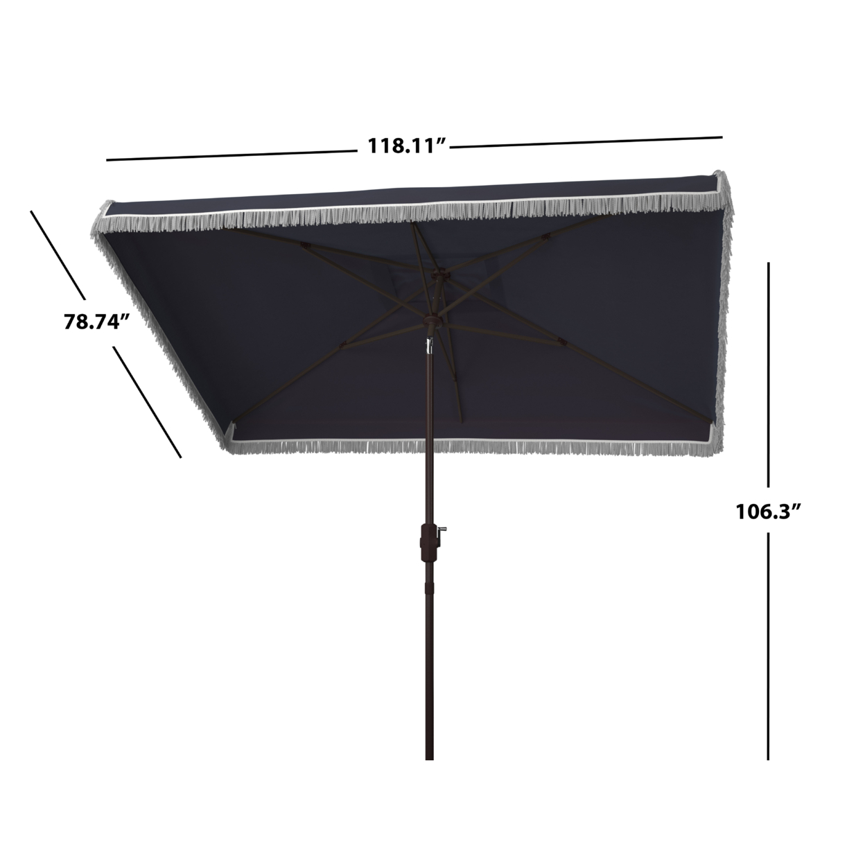 SAFAVIEH Outdoor Collection Milan Fringe 6.5 X 10-Foot Rectangle Umbrella Navy/White