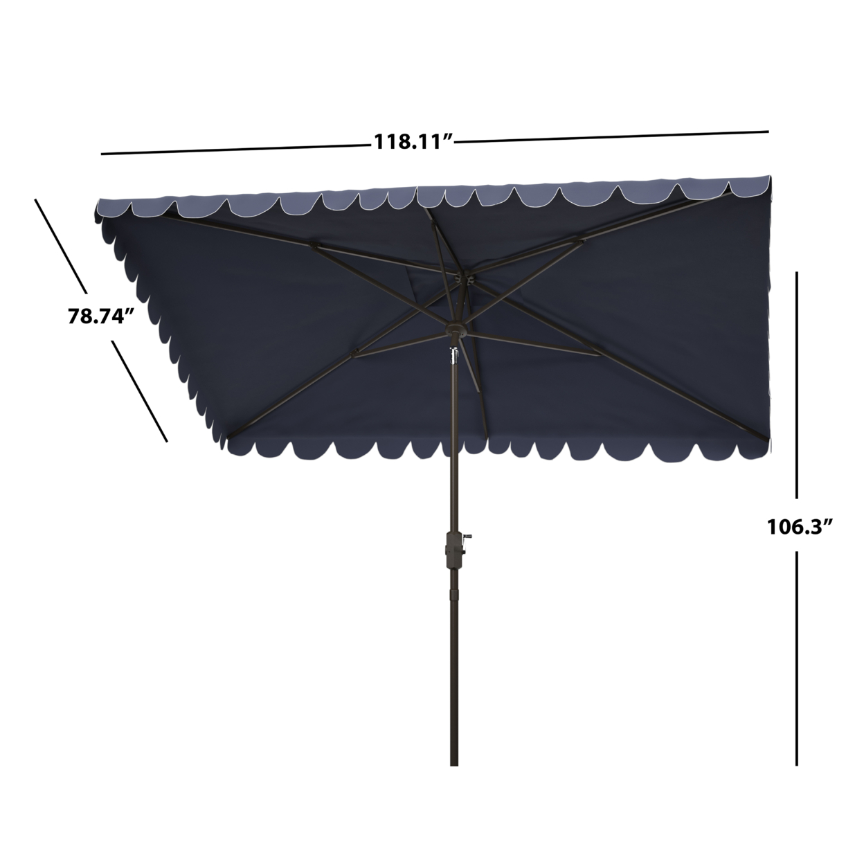 SAFAVIEH Outdoor Collection Venice 6.5 X 10-Foot Rectangle Umbrella Navy/White