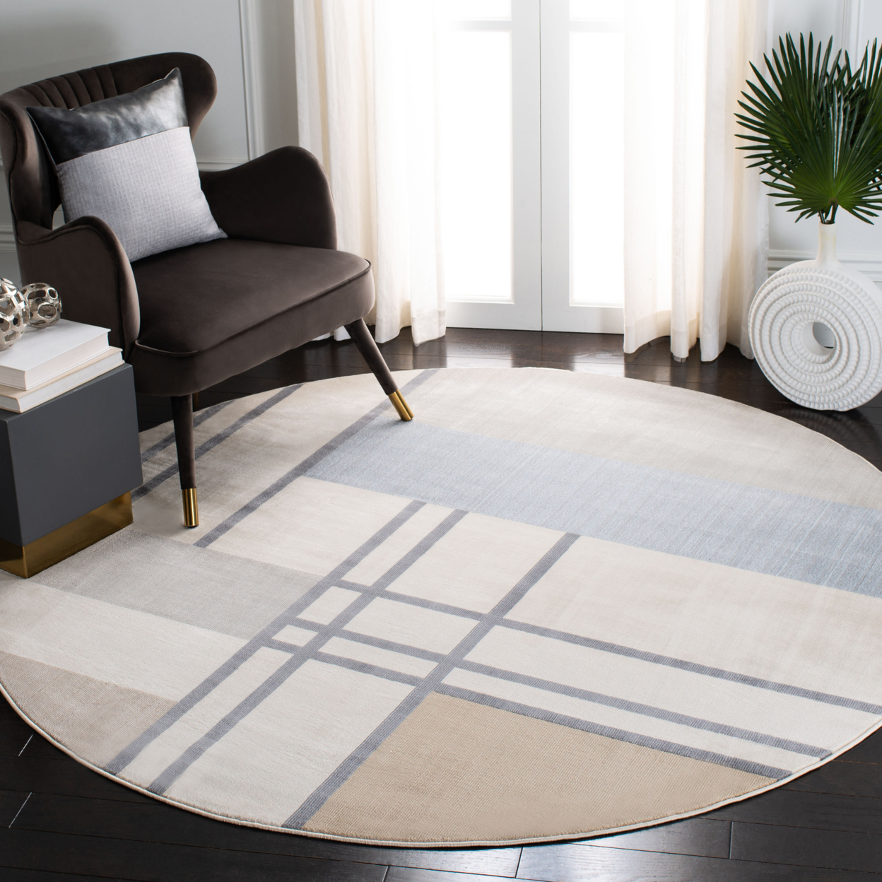 SAFAVIEH Orwell Collection ORW302A Ivory / Taupe Rug - 5' 3 Round
