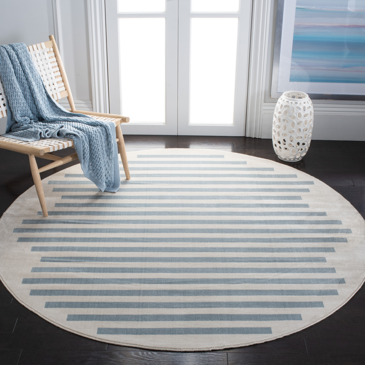 SAFAVIEH Orwell Collection ORW352A Ivory / Blue Rug - 6' 7 Square