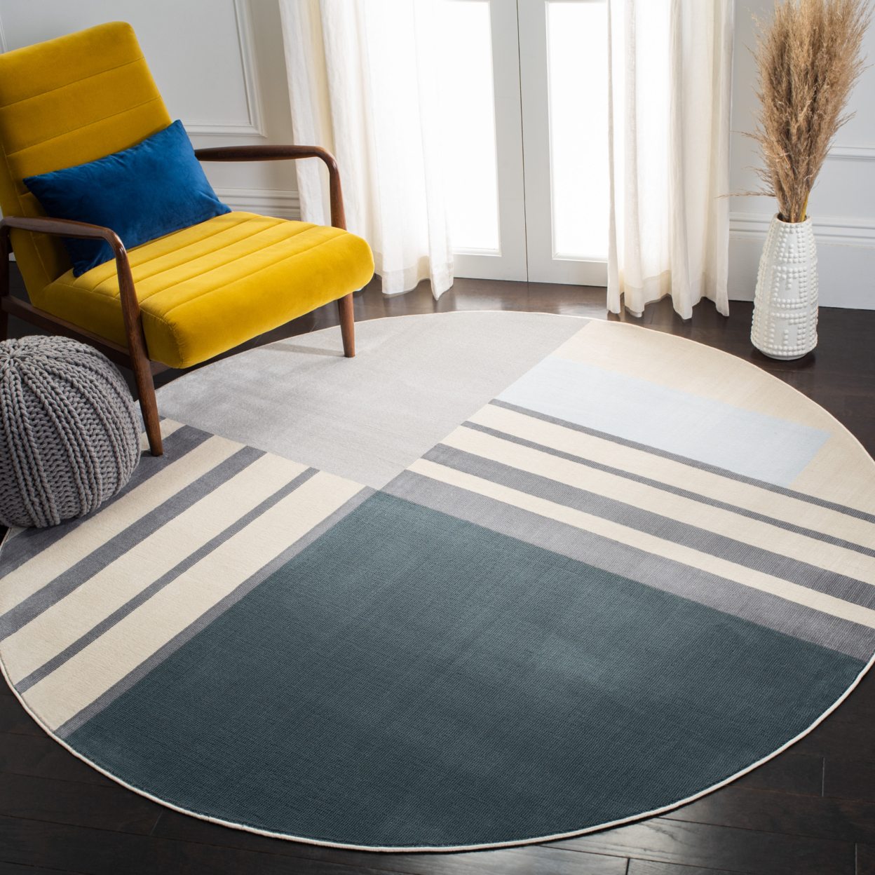 SAFAVIEH Orwell Collection ORW397H Charcoal / Beige Rug - 5' 3 Square