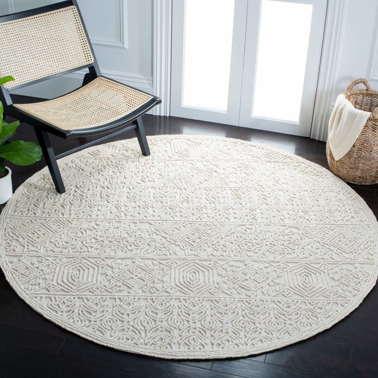 SAFAVIEH Trace Collection TRC401A Handmade Ivory Rug - 6' 6 Square