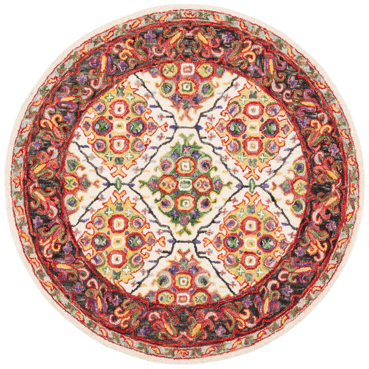 SAFAVIEH Trace Collection TRC524A Handmade Ivory/Red Rug - 6' Round